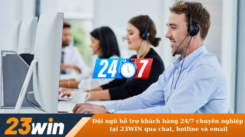 Đội ngũ hỗ trợ khách hàng 24/7 chuyên nghiệp tại 23WIN qua chat, hotline và email