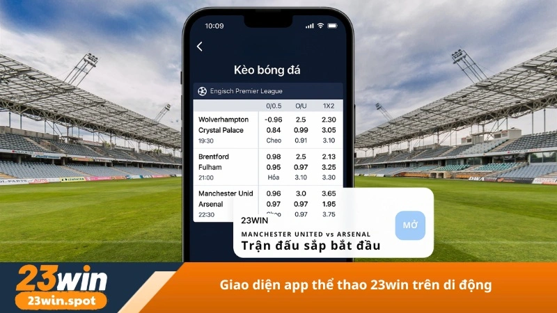 Giao diện app thể thao 23win trên di động