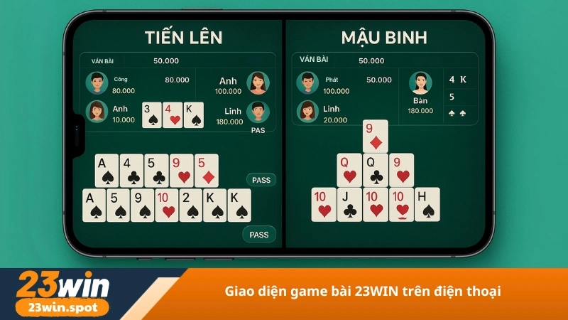 Giao diện game bài 23WIN trên điện thoại