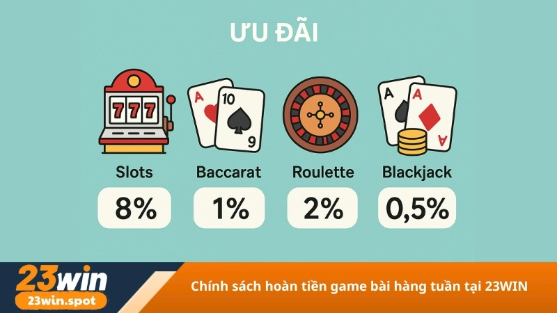 Chính sách hoàn tiền game bài hàng tuần tại 23WIN