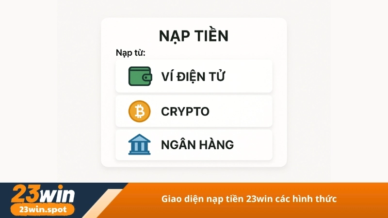 Giao diện nạp tiền 23win các hình thức