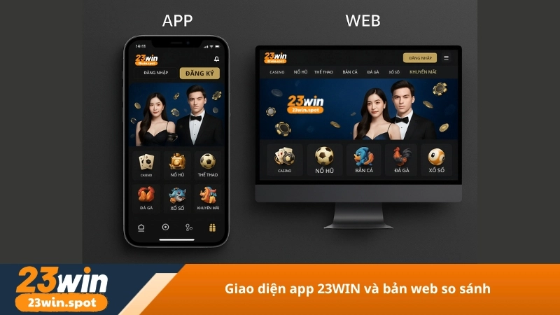 Giao diện app 23WIN và bản web so sánh